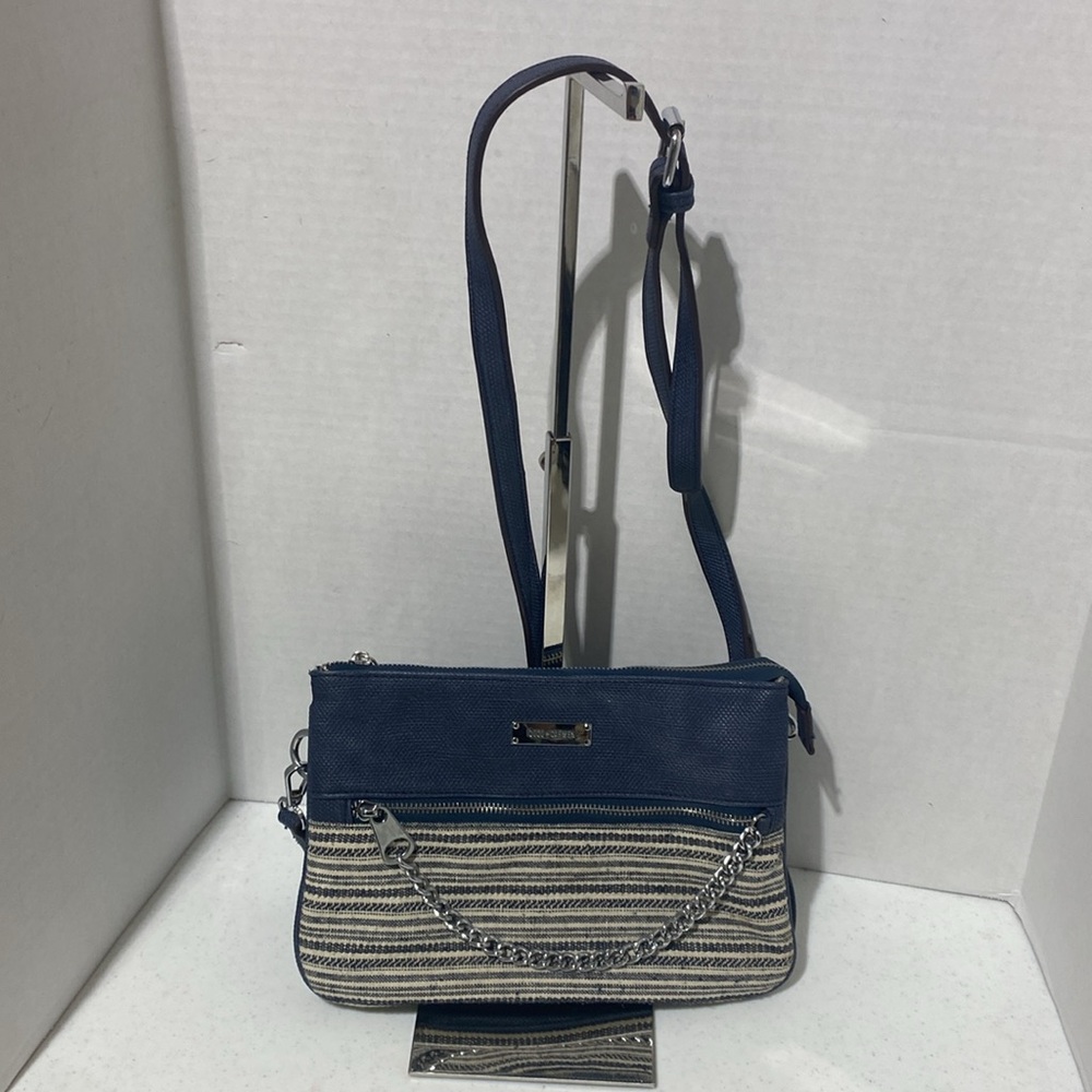 Coco + Carmen Blue and Cream Crossbody/Tote Bag with Structured Design